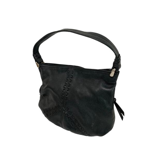 B Makowsky Black Pebbled Leather Shoulderbag Side Zip Pockets - Picture 2 of 11